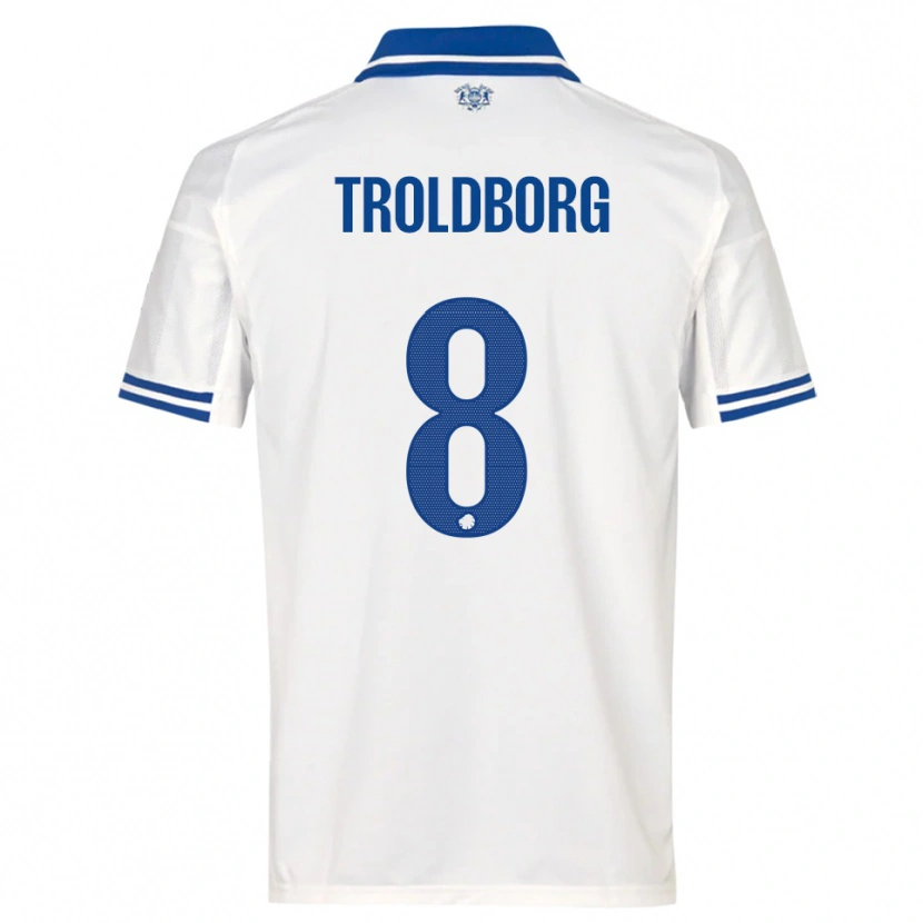 Danxen Criança Camisola Frederikke Troldborg #8 Branco Azul Principal 2025/26 Camisa Brasil