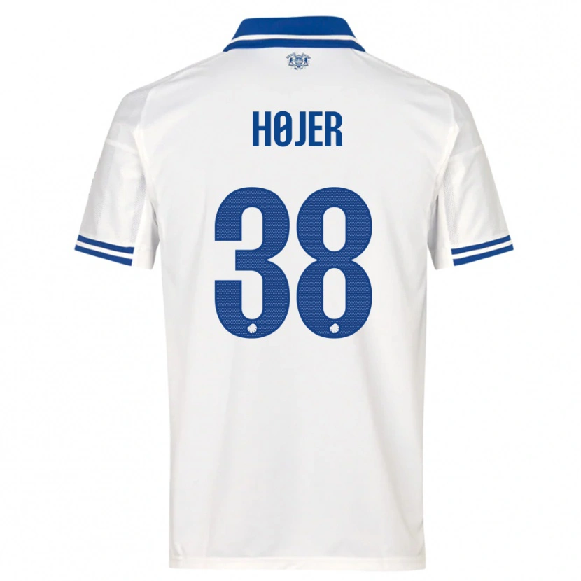 Danxen Criança Camisola Oliver Højer #38 Branco Azul Principal 2025/26 Camisa Brasil