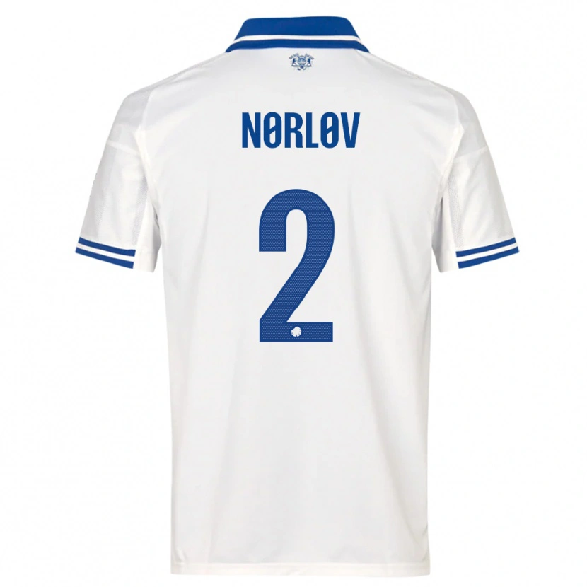 Danxen Criança Camisola William Nørløv #2 Branco Azul Principal 2025/26 Camisa Brasil