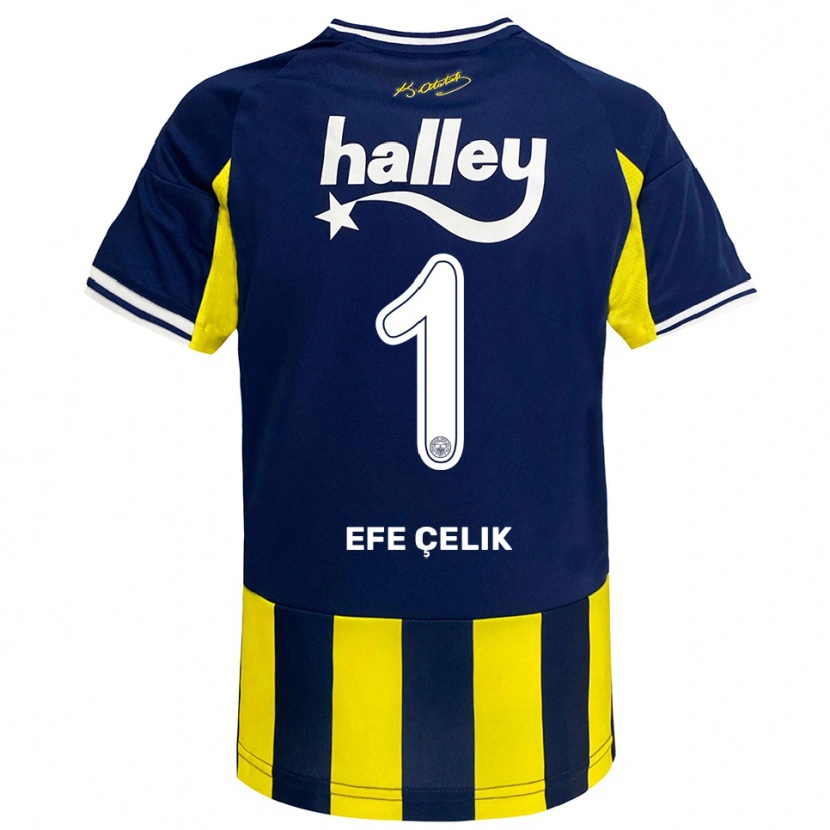 Danxen Criança Camisola Mehmet Efe Çelik #1 Amarelo Marinho Branco Principal 2025/26 Camisa Brasil