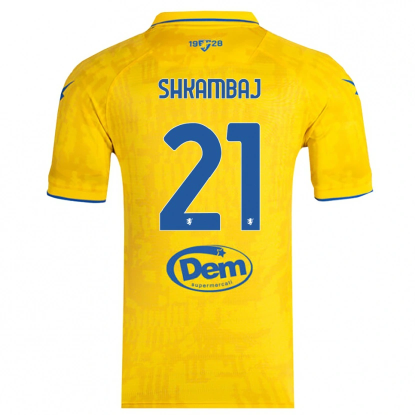 Danxen Mulher Camisola Ardit Shkambaj #21 Amarelo Azul Principal 2025/26 Camisa Brasil