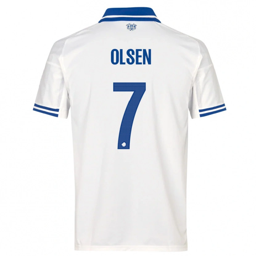 Danxen Mulher Camisola Gunnar Olsen #7 Branco Azul Principal 2025/26 Camisa Brasil