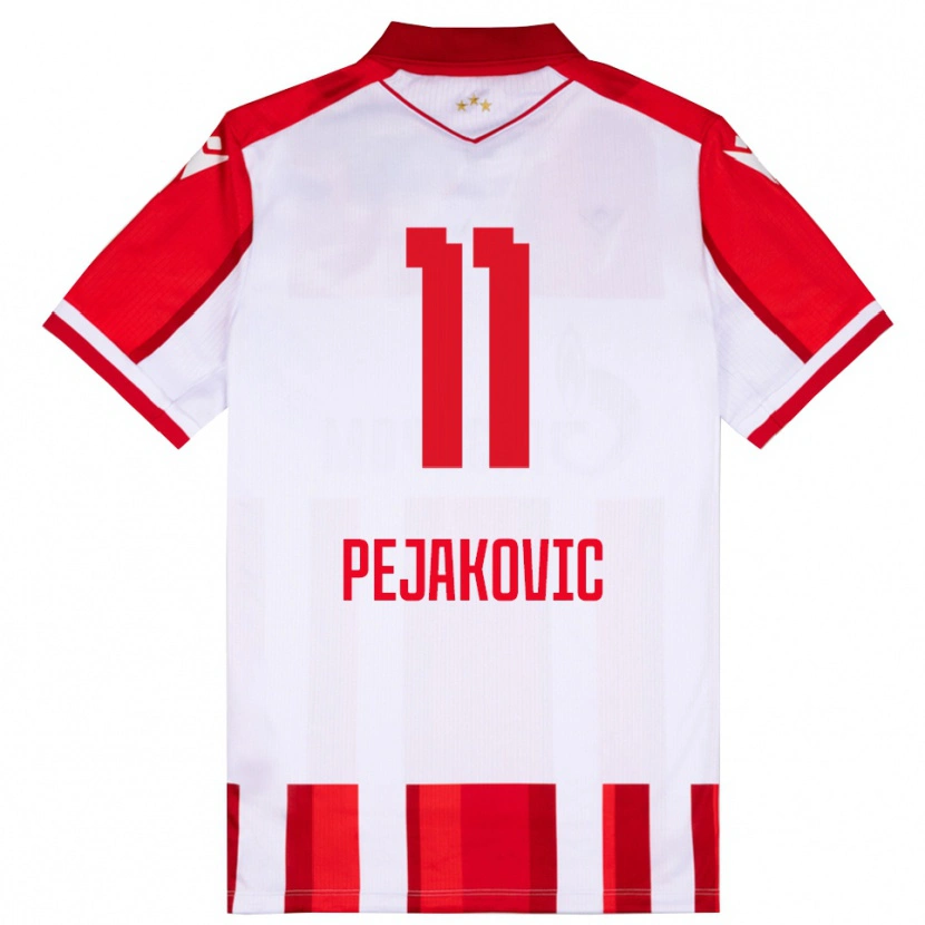 Danxen Mulher Camisola Andrija Pejakovic #11 Vermelho Branco Principal 2025/26 Camisa Brasil