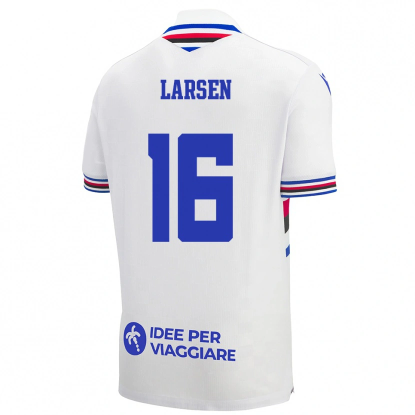 Danxen Mulher Camisola Kathrine Østergaard Larsen #16 Branco Azul Vermelho Alternativa 2025/26 Camisa Brasil
