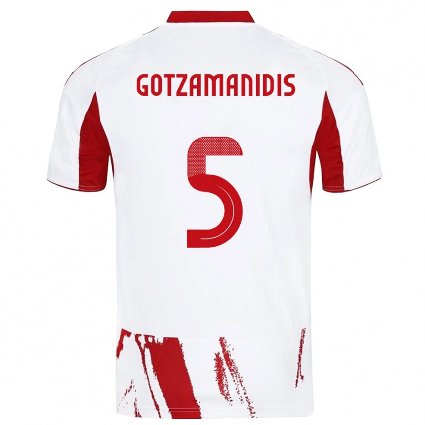Danxen Mulher Camisola Nikolaos Gotzamanidis #5 Branco Vermelho Alternativa 2025/26 Camisa Brasil