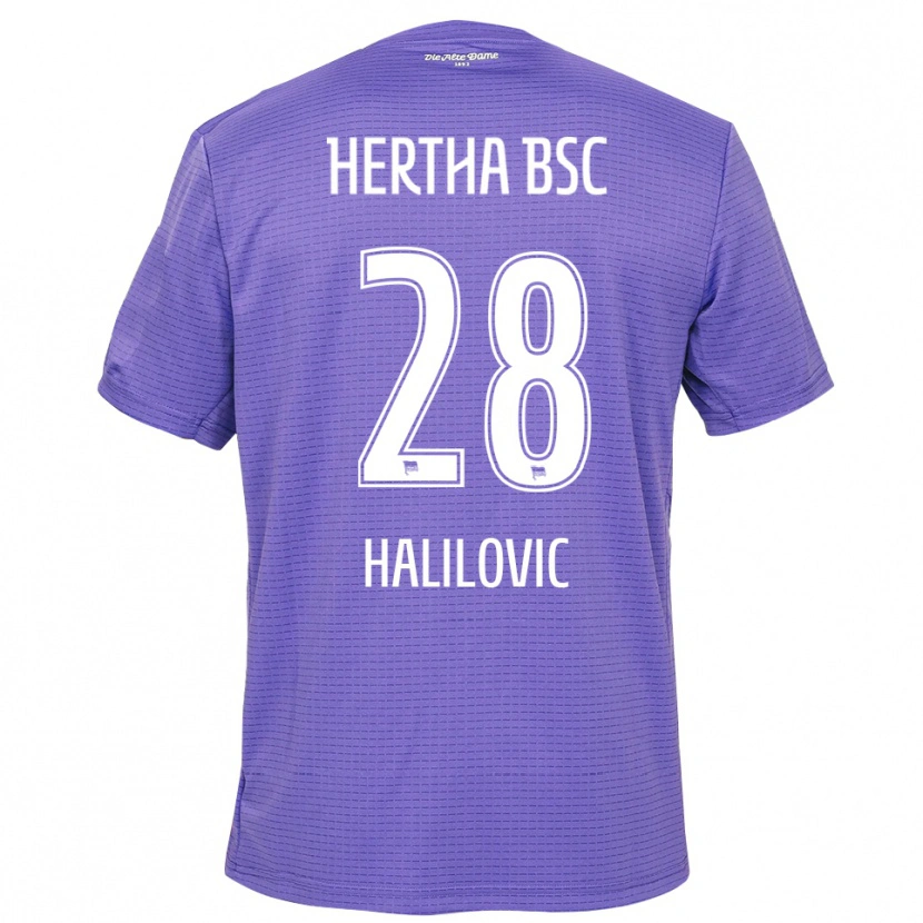 Danxen Criança Din Halilovic #28 Roxo Branco Camisola Guarda-Redes 2025/26 Camisa Brasil