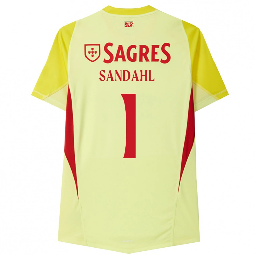 Danxen Criança Alexander Sandahl #1 Amarelo Vermelho Camisola Guarda-Redes 2025/26 Camisa Brasil