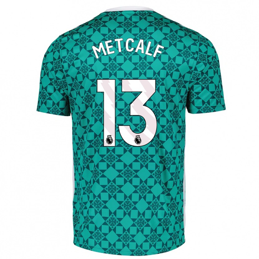 Danxen Criança Ben Metcalf #13 Verde Branco Camisola Guarda-Redes 2025/26 Camisa Brasil