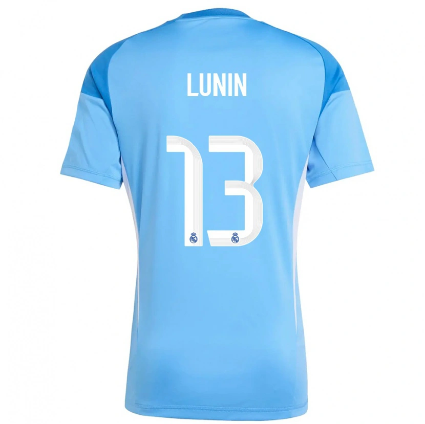 Danxen Criança Andriy Lunin #13 Azul Céu Branco Camisola Guarda-Redes 2025/26 Camisa Brasil