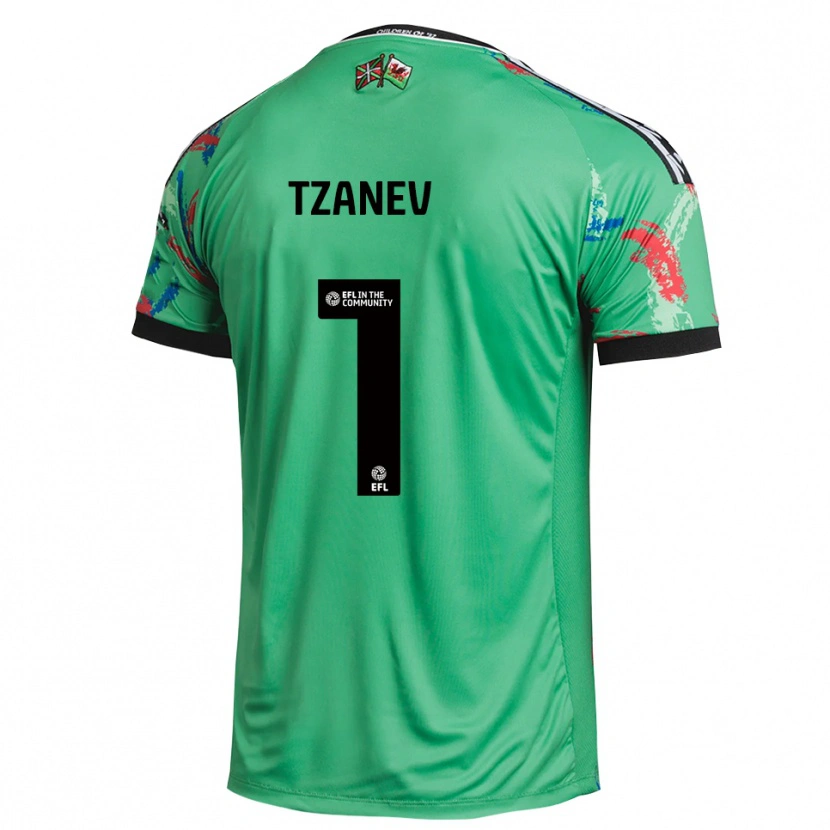 Danxen Criança Nik Tzanev #1 Vermelho Verde Camisola Guarda-Redes 2025/26 Camisa Brasil
