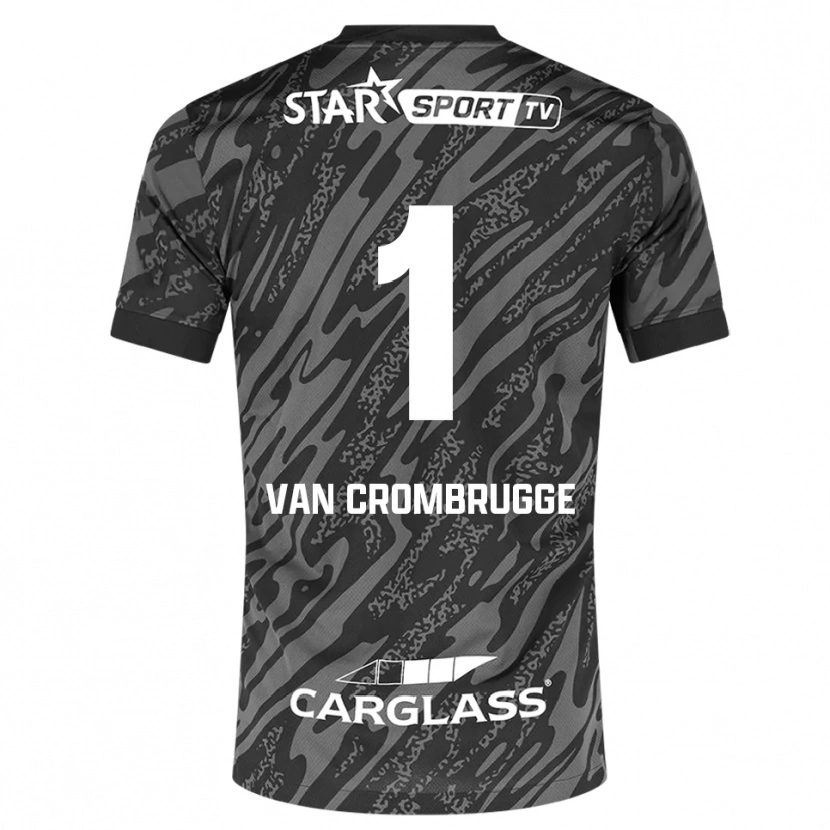Danxen Criança Hendrik Van Crombrugge #1 Cinza Escuro Preto Camisola Guarda-Redes 2025/26 Camisa Brasil
