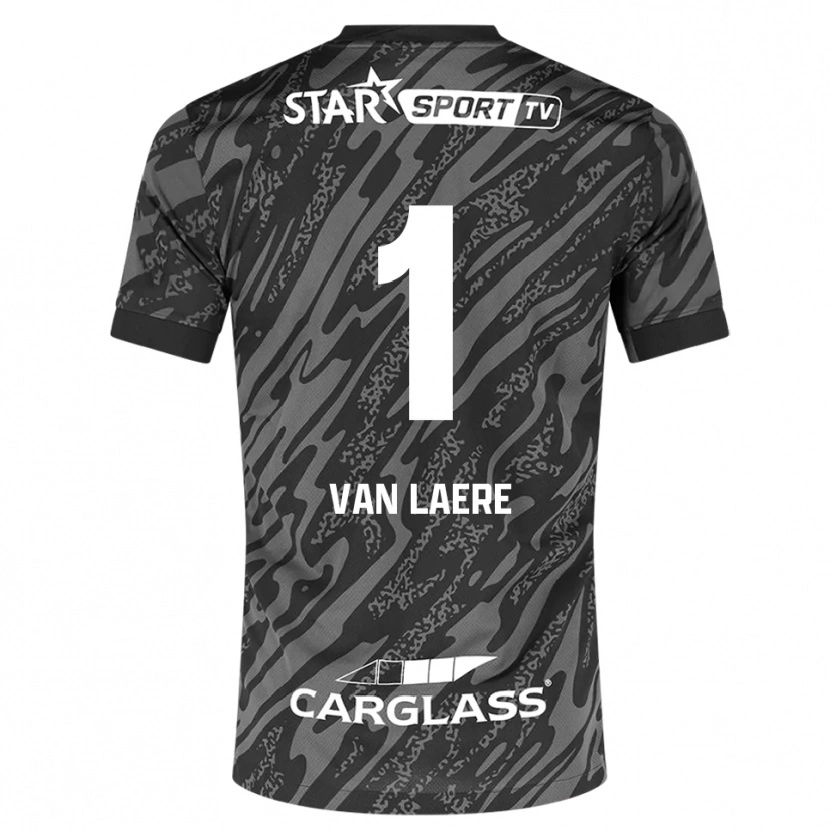 Danxen Criança Daan Van Laere #1 Cinza Escuro Preto Camisola Guarda-Redes 2025/26 Camisa Brasil