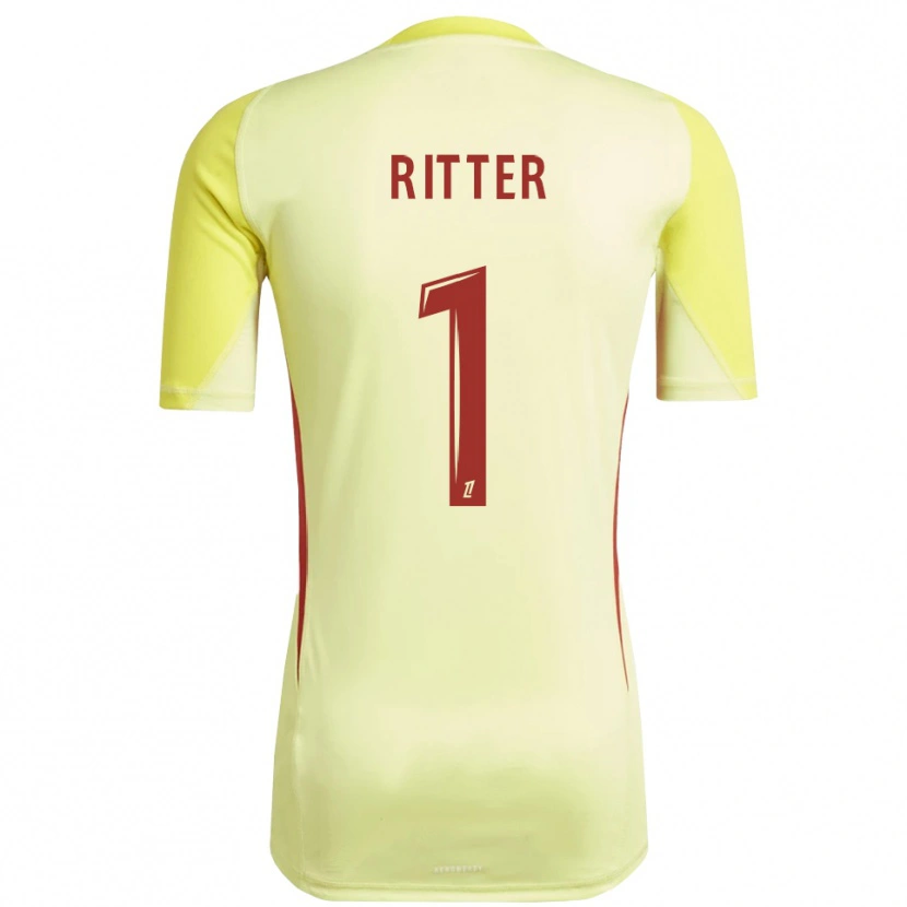 Danxen Criança Maxime Ritter #1 Amarelo Claro Vermelho Camisola Guarda-Redes 2025/26 Camisa Brasil