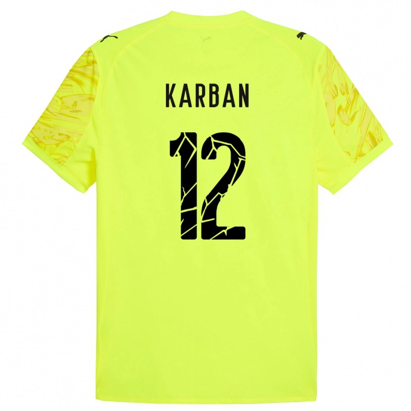 Danxen Criança Yevheniia Karban #12 Verde Amarelo Camisola Guarda-Redes 2025/26 Camisa Brasil