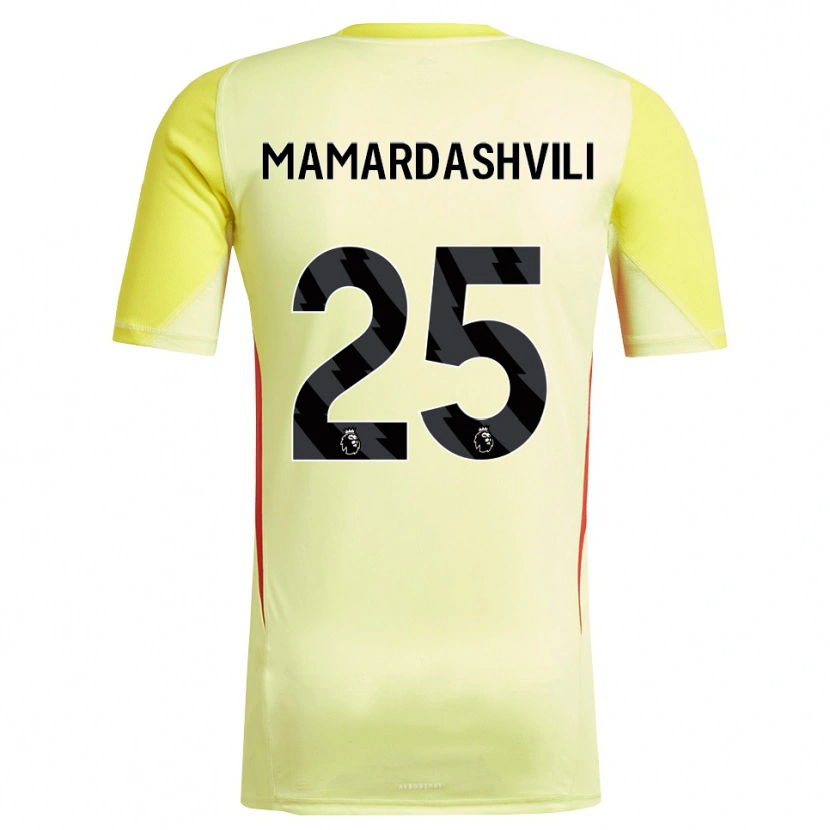 Danxen Mulher Giorgi Mamardashvili #25 Amarelo Vermelho Camisola Guarda-Redes 2025/26 Camisa Brasil