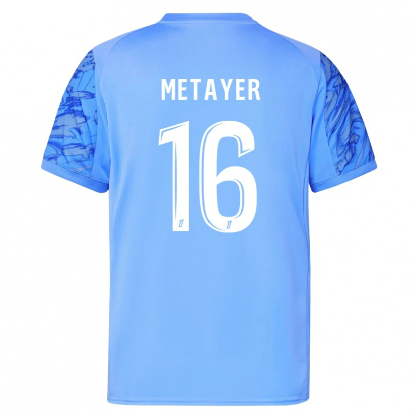 Danxen Mulher Maxence Metayer #16 Azul Branco Camisola Guarda-Redes 2025/26 Camisa Brasil
