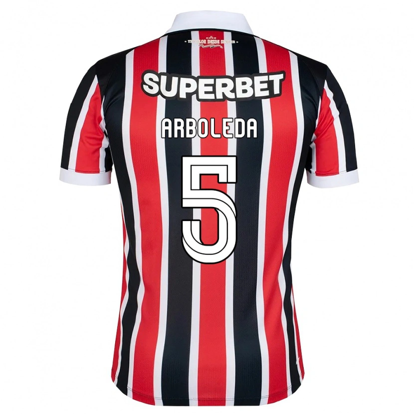 Danxen Criança Camisola Robert Arboleda #5 Vermelho Branco Preto Alternativa 2026/27 Camisa Brasil
