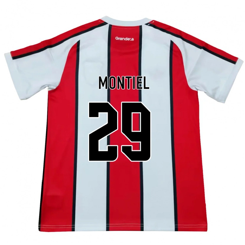 Danxen Criança Camisola Gonzalo Montiel #29 Branco Vermelho Preto Alternativa 2026/27 Camisa Brasil