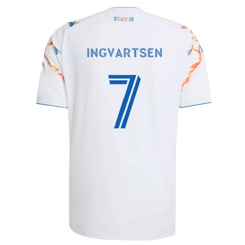 Danxen Homem Camisola Marcus Ingvartsen #7 Branco Laranja Azul Alternativa 2026/27 Camisa Brasil