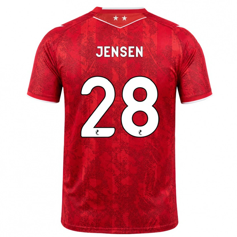 Danxen Mulher Camisola Alexander Jensen #28 Vermelho Branco Principal 2026/27 Camisa Brasil