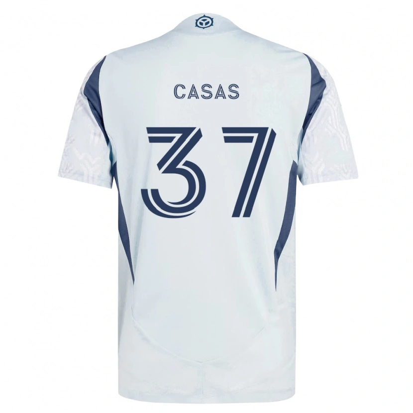 Danxen Mulher Camisola Javier Casas #37 Azul Branco Cinza Alternativa 2026/27 Camisa Brasil