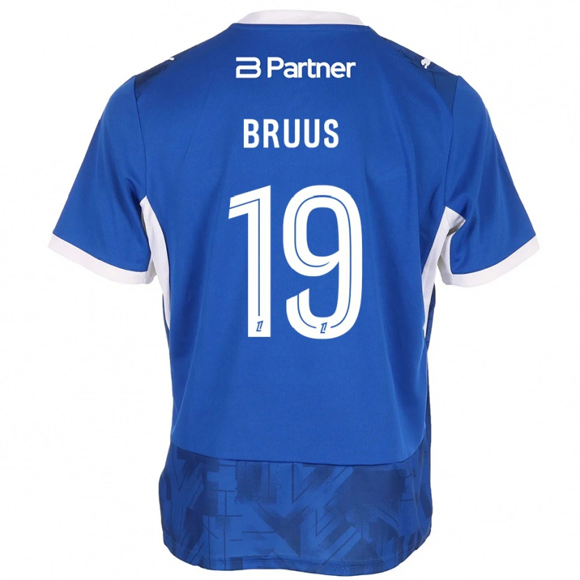 Danxen Criança Camisola Andreas Bruus #19 Azul Médio Branco Principal 2026/27 Camisa Brasil