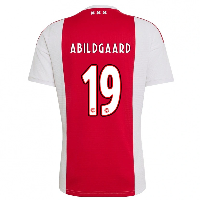 Danxen Criança Camisola Lasse Abildgaard #19 Vermelho Branco Amarelo Principal 2026/27 Camisa Brasil