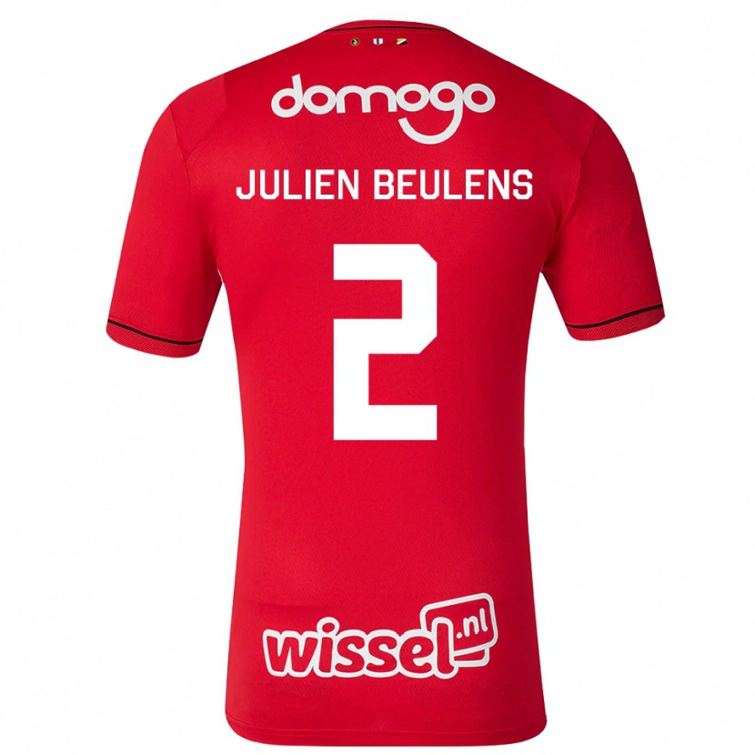 Danxen Mulher Camisola Julien Beulens #2 Vermelho Branco Preto Principal 2026/27 Camisa Brasil