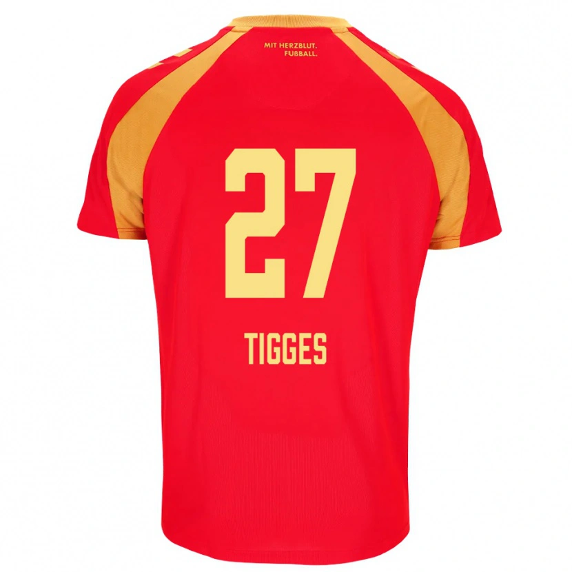 Danxen Mulher Camisola Steffen Tigges #27 Vermelho Laranja Preto Alternativa 2026/27 Camisa Brasil