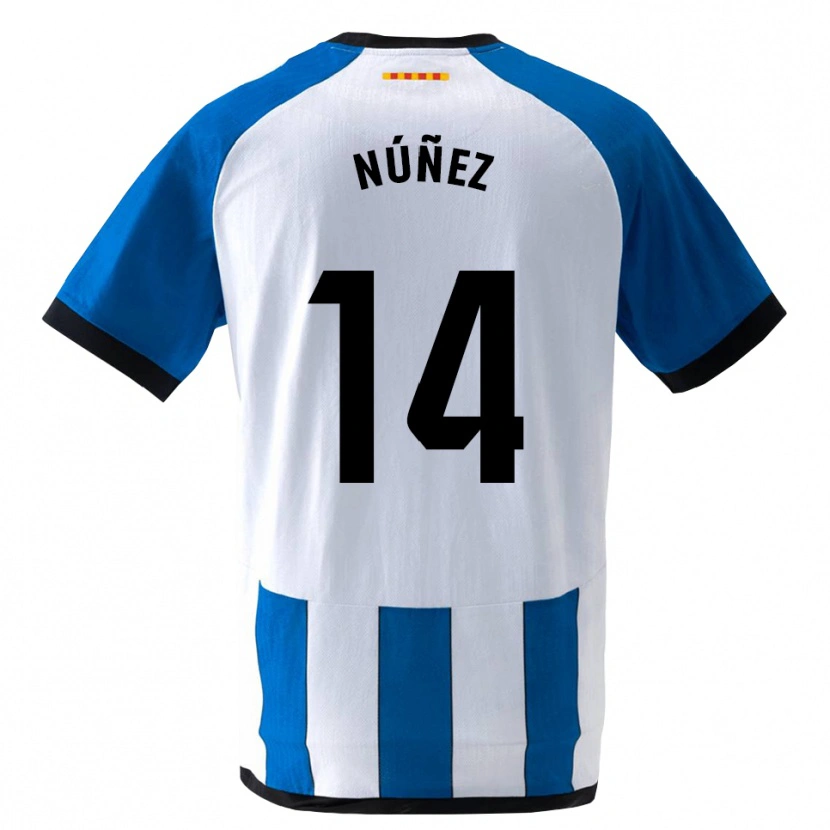 Danxen Criança Camisola Unai Núñez #14 Azul Real Branco Principal 2026/27 Camisa Brasil