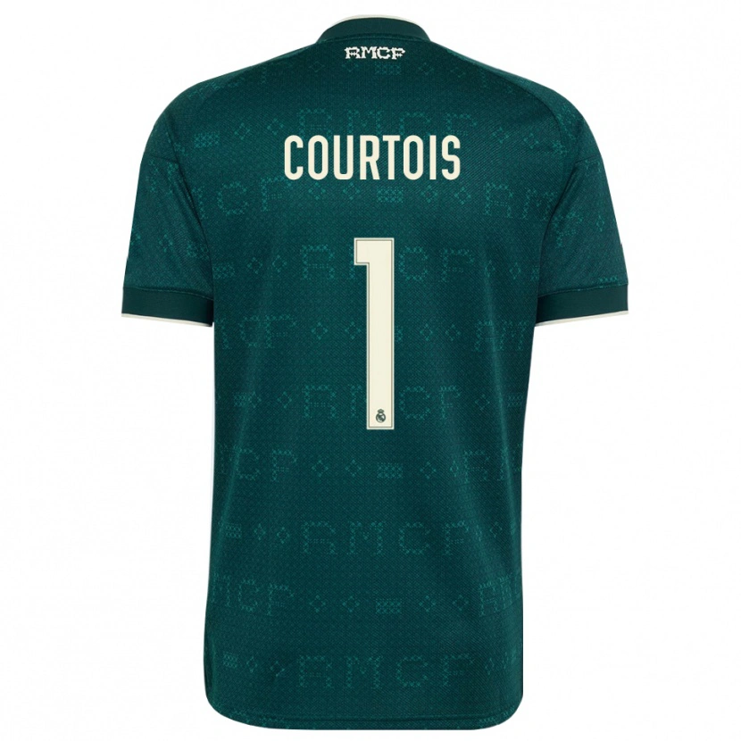 Danxen Criança Camisola Thibaut Courtois #1 Cinza Ardósia Escuro Branco Alternativa 2026/27 Camisa Brasil
