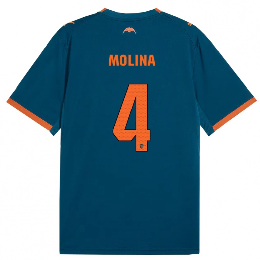 Danxen Criança Camisola María Molina #4 Azul Aço Laranja Alternativa 2026/27 Camisa Brasil
