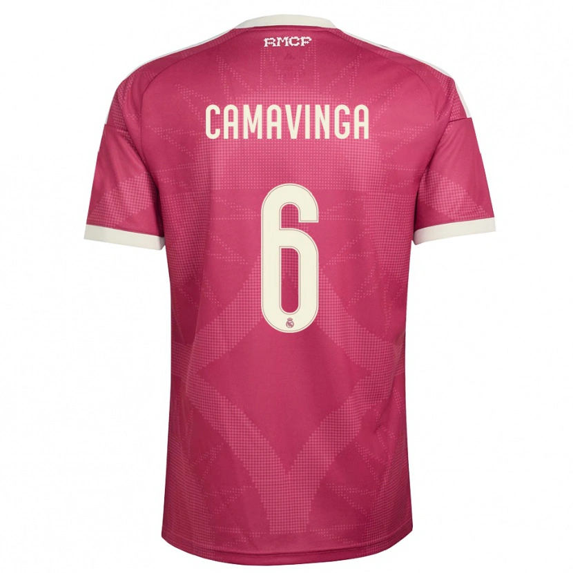 Danxen Criança Camisola Eduardo Camavinga #6 Vermelho Pálido Violeta Branco Terceiro 2026/27 Camisa Brasil