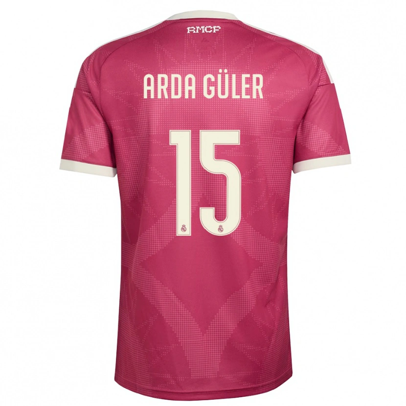 Danxen Criança Camisola Arda Güler #15 Vermelho Pálido Violeta Branco Terceiro 2026/27 Camisa Brasil