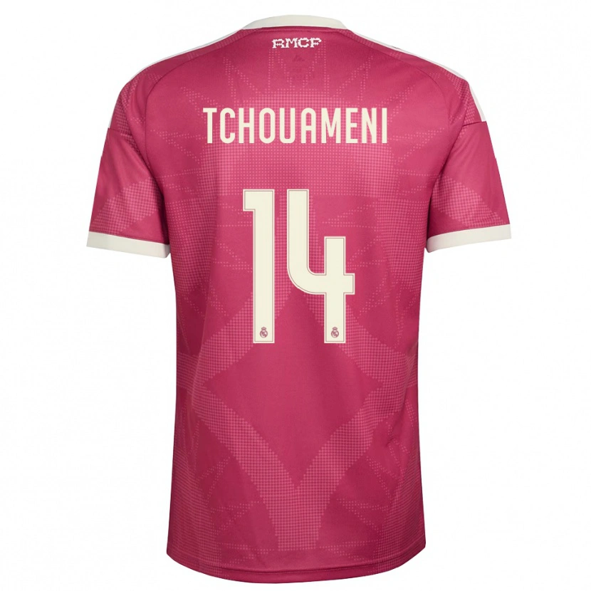 Danxen Homem Camisola Aurélien Tchouaméni #14 Vermelho Pálido Violeta Branco Terceiro 2026/27 Camisa Brasil
