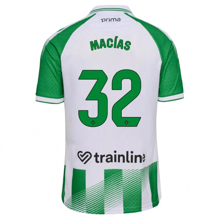 Danxen Mulher Camisola Curro Macías #32 Verde Claro Preto Branco Principal 2026/27 Camisa Brasil