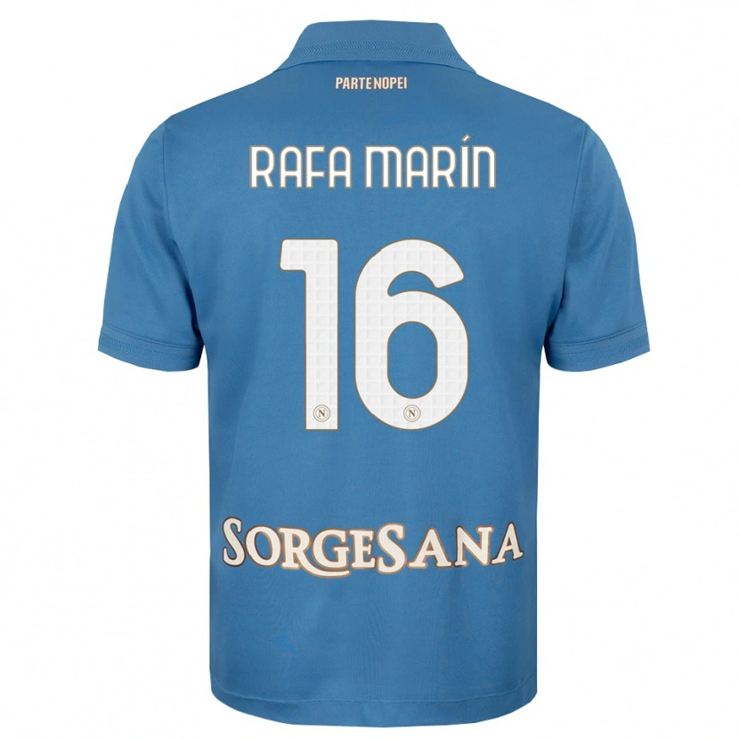 Danxen Criança Camisola Rafa Marín #16 Azul Bruma Branco Principal 2026/27 Camisa Brasil