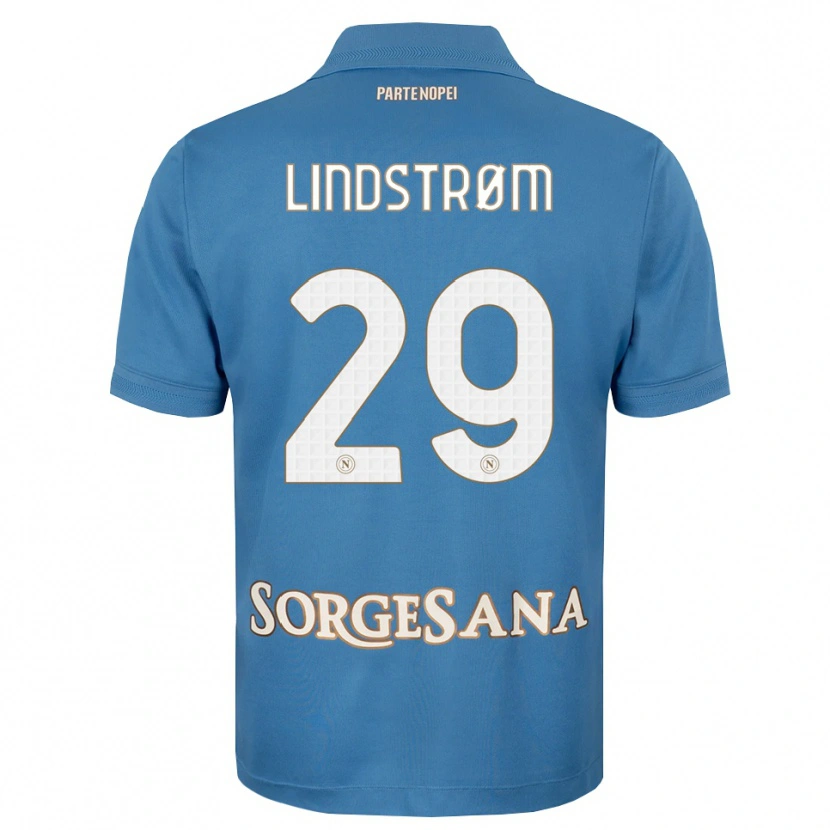 Danxen Criança Camisola Jesper Lindstrøm #29 Azul Bruma Branco Principal 2026/27 Camisa Brasil
