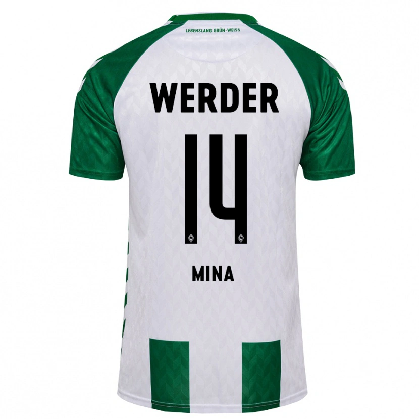 Danxen Criança Camisola Johan Mina #14 Verde Branco Principal 2026/27 Camisa Brasil