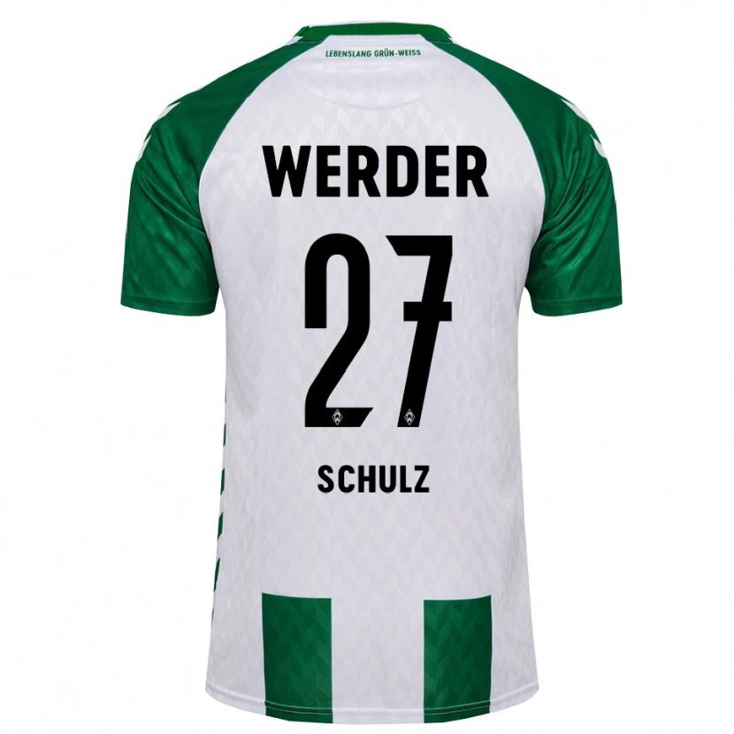 Danxen Criança Camisola Ole Schulz #27 Verde Branco Principal 2026/27 Camisa Brasil