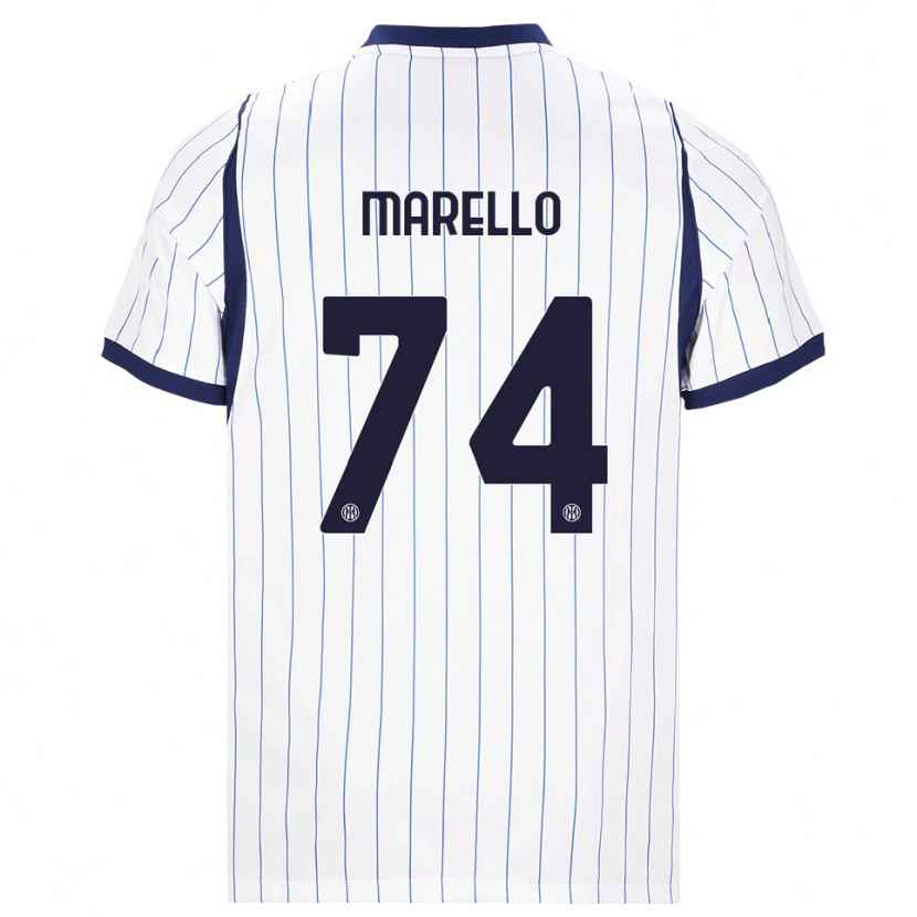 Danxen Criança Camisola Mattia Marello #74 Branco Azul Marinho Alternativa 2026/27 Camisa Brasil