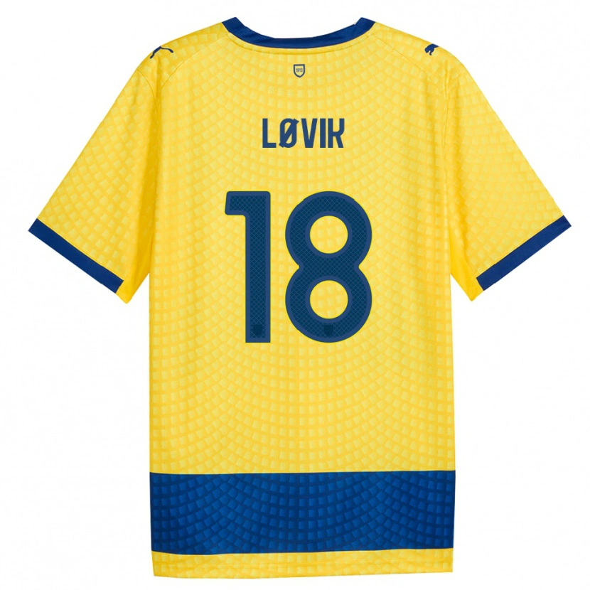 Danxen Criança Camisola Mathias Løvik #18 Amarelo Azul Preto Alternativa 2026/27 Camisa Brasil