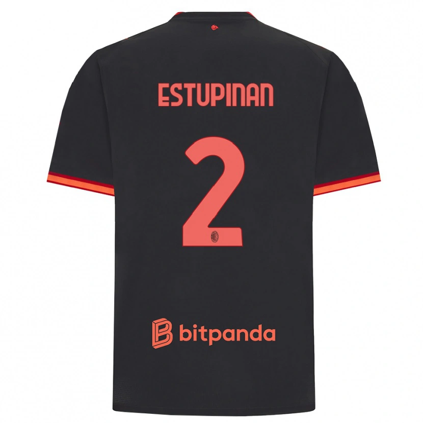 Danxen Criança Camisola Pervis Estupiñán #2 Preto Vermelho Terceiro 2026/27 Camisa Brasil