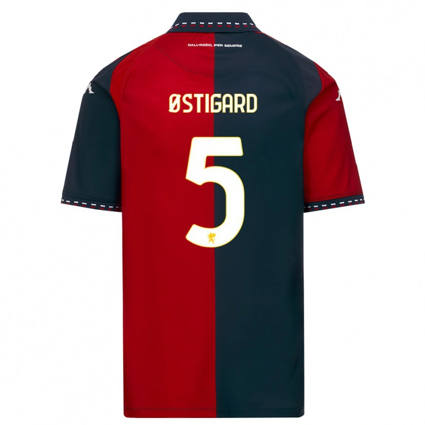 Danxen Homem Camisola Leo Østigård #5 Vermelho Preto Branco Principal 2026/27 Camisa Brasil