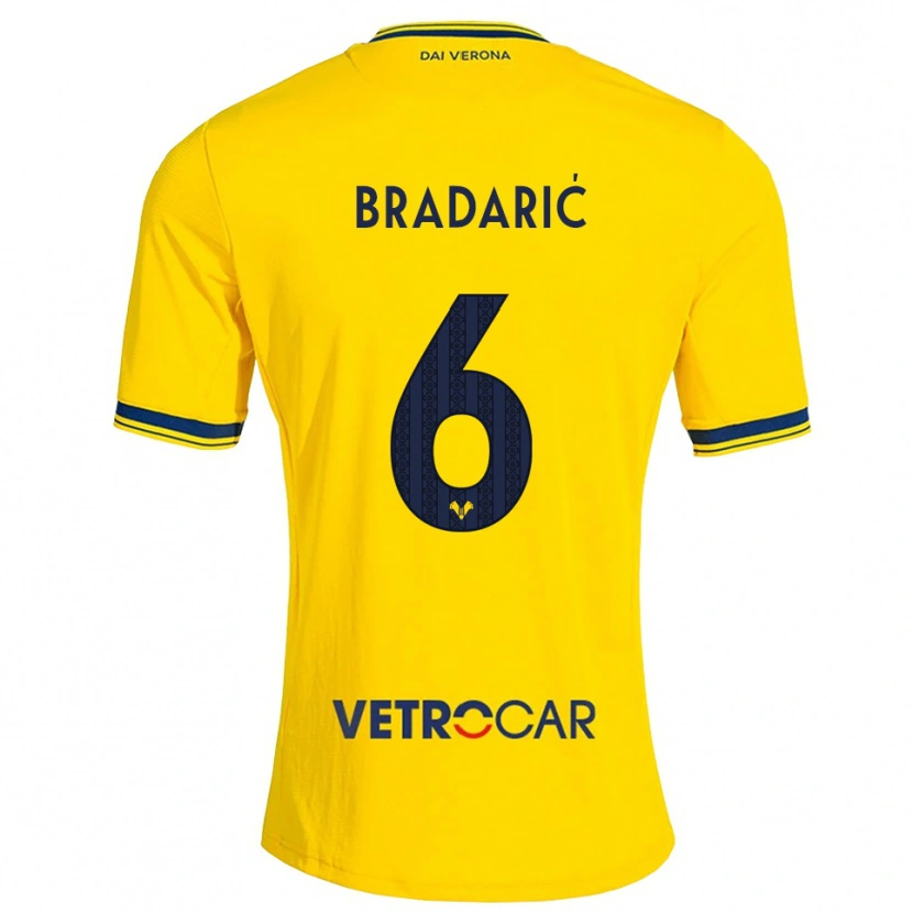 Danxen Mulher Camisola Domagoj Bradarić #6 Amarelo Vermelho Alternativa 2026/27 Camisa Brasil