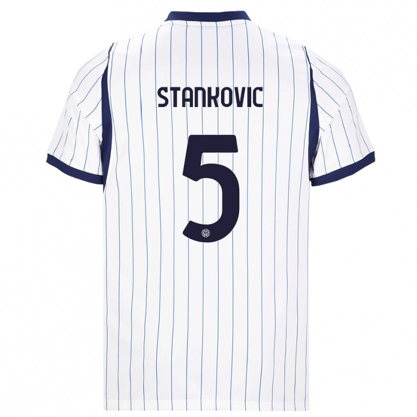 Danxen Mulher Camisola Aleksandar Stanković #5 Branco Azul Marinho Alternativa 2026/27 Camisa Brasil