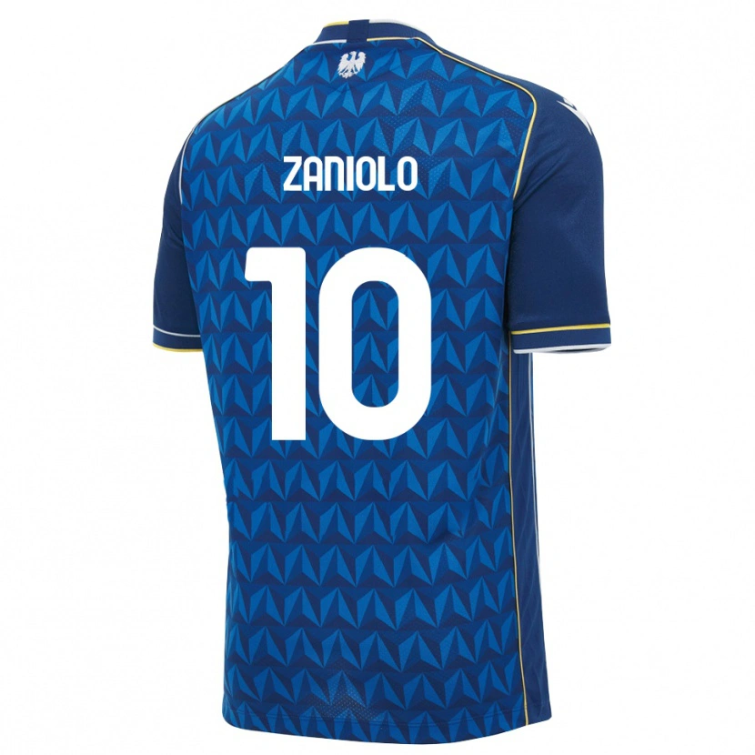 Danxen Mulher Camisola Nicolò Zaniolo #10 Azul Real Branco Azul Alternativa 2026/27 Camisa Brasil