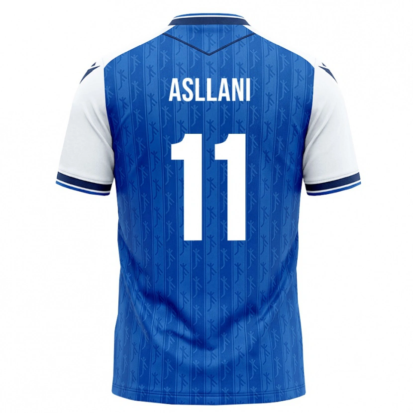 Danxen Criança Camisola Fisnik Asllani #11 Azul Real Branco Principal 2026/27 Camisa Brasil