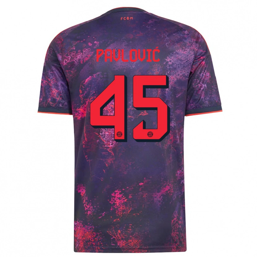 Danxen Criança Camisola Aleksandar Pavlovic #45 Vermelho Púrpura Terceiro 2026/27 Camisa Brasil