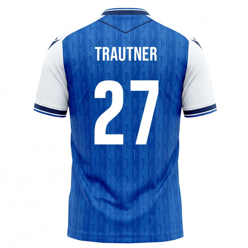 Danxen Mulher Camisola Tobias Trautner #27 Azul Real Branco Principal 2026/27 Camisa Brasil